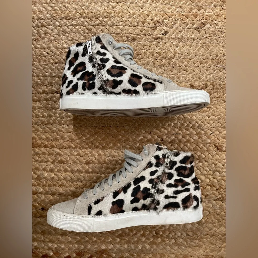 P448 You Can Surf Later Calf Hair Leopard Print Suede High Top Sneakers Size 39 - Picture 3 of 10
